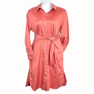 Eva Mendes NY&C XXL Coral Belted Button-Front Cotton Blend Shirt Dress NWT